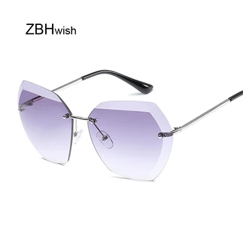 

Pink Gradient Rimless Sunglasses For Women Oversized Eyewear New Fashion Sun Glasses Female Summer Travel Essential