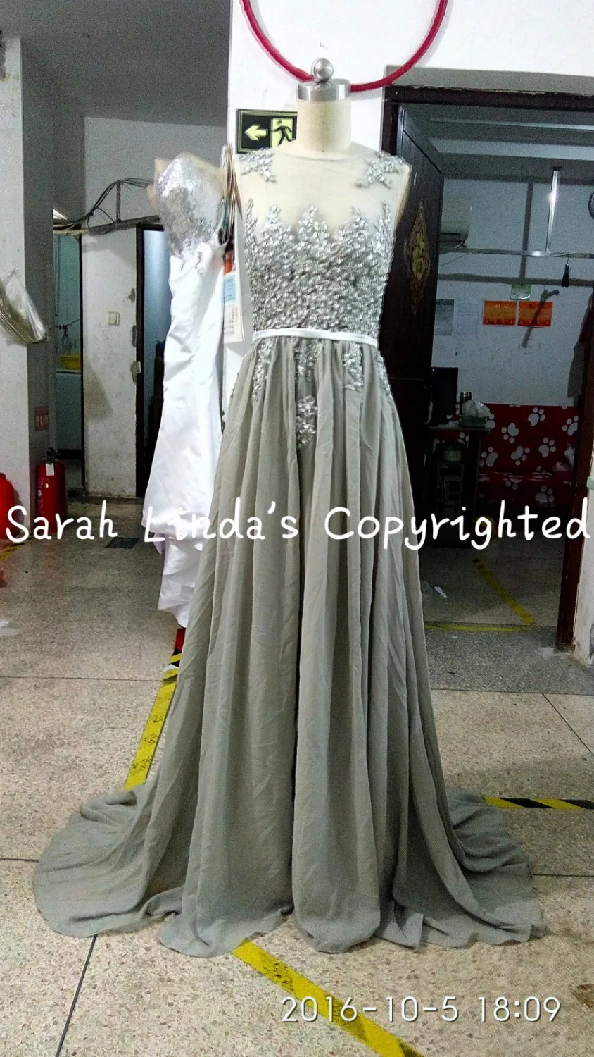 Sexy Chiffon Beadings Sequins Prom Dress 2016 A-line Sleeveless