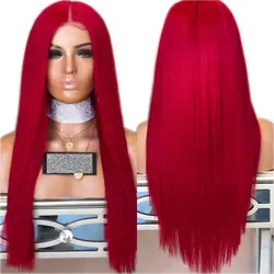 DLME 28 дюйм(ов) красный парик Детские волосы длинные прямые полный плотность синтетические волосы на кружеве парик Glueless термостойкие