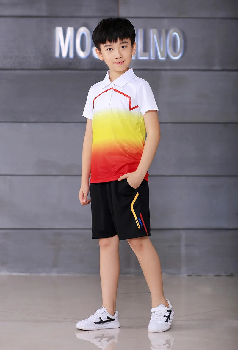 Комплект спортивной одежды для тенниса цвета радуги футболка с короткими рукавами для мальчиков и шорты для игры в бадминтон спортивная форма для тенниса для мальчиков спортивный костюм из Джерси