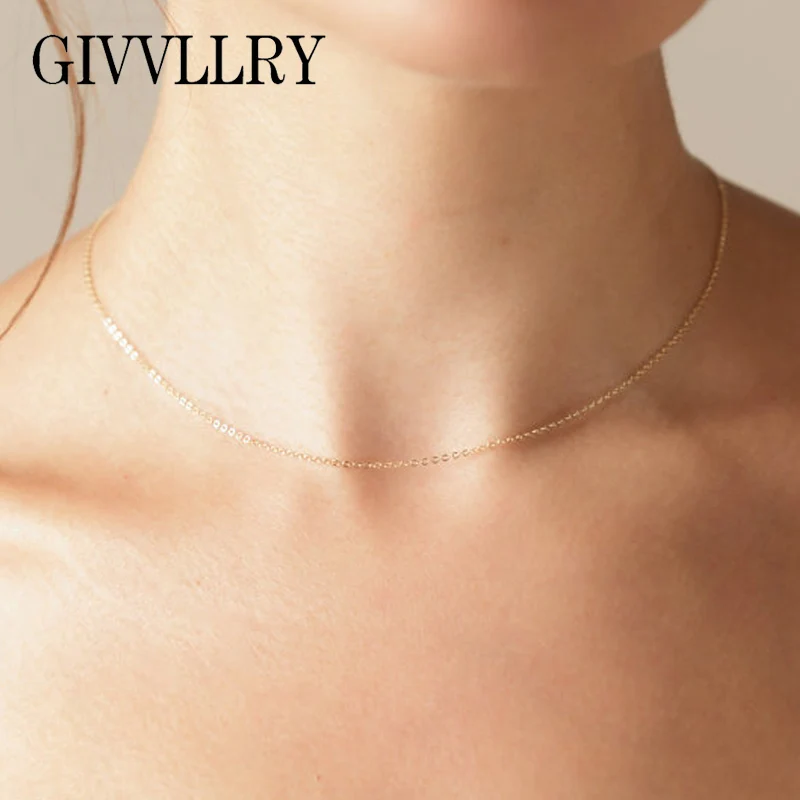 

GIVVLLRY Minimalist Plain Chain Necklace for Women Silver Gold Color Basic Collar Chains Jewelry 3 pcs/set Thin Choker Necklaces
