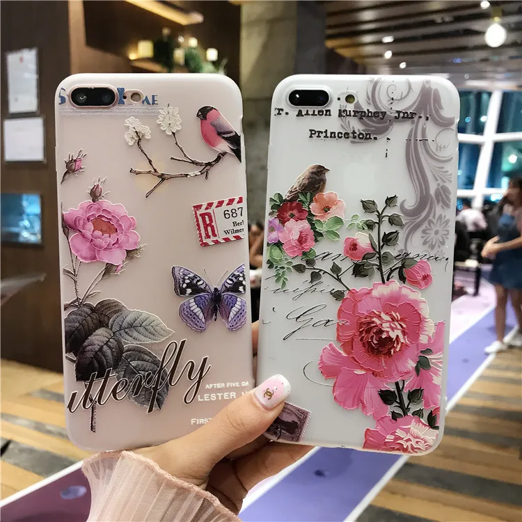 3D рельефный чехол для iPhone 6 с милым цветком силиконовый матовый мягкий 7 роскошный