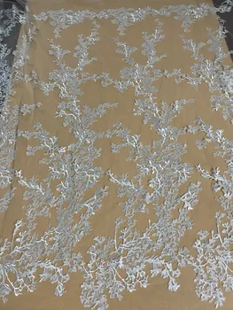 

David-61017 Latest design french net lace fabric beautiful embroidered tulle lace fabric with full beads