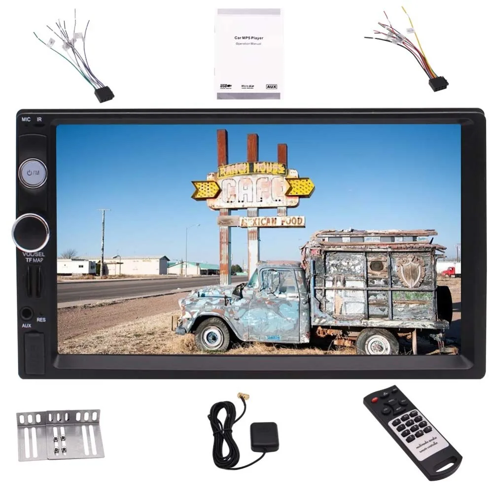 

GPS Navigation/Bluetooth/Mirror link/Rear Camera Input/FM/TF/ USB/AUX-in + Remote Control Double Din Car Stereo,7 Inch Touch