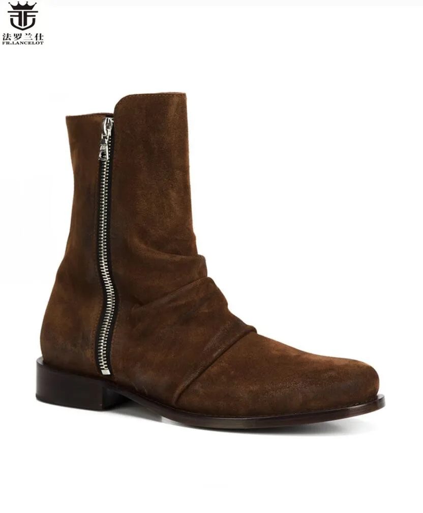 FR. LANCELOT мужские дизайнерские ботинки в западном стиле Брендовые мужские зимние ботинки из натуральной кожи ботинки челси на молнии Роскошные брендовые