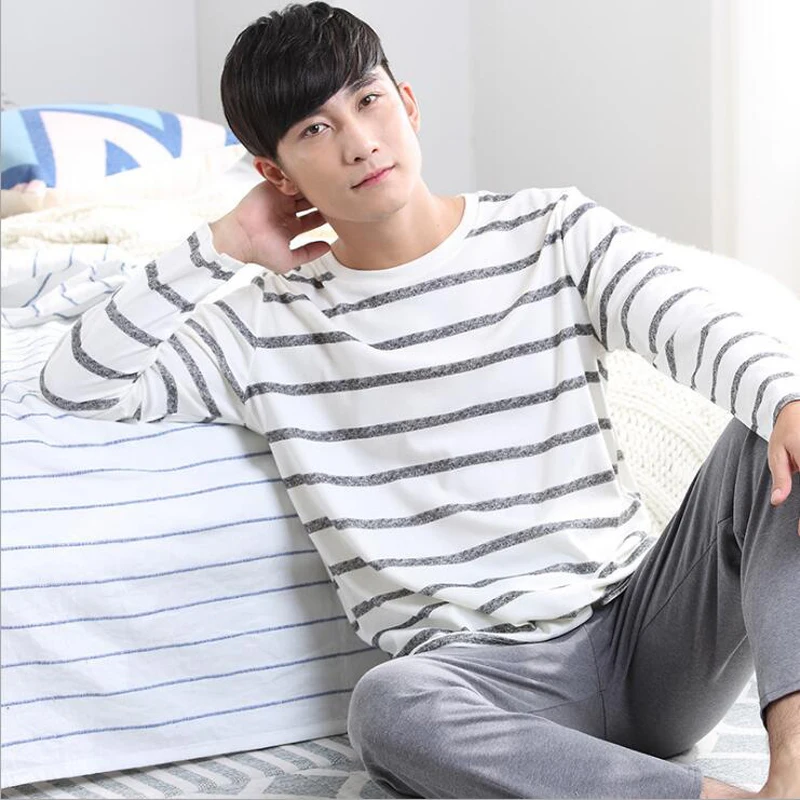 Mens Cotton Pajamas Sets O neck Pullover Autumn & Spring Men Pajamas