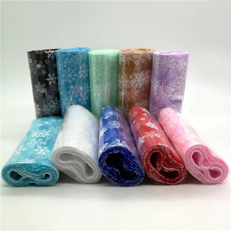 6inch*10Y Snowflake Printed Organza Tulle Rolls for Christmas Decoration Frozen Party Tutu Skirt Wedding Dress Supplies Deco 6inch*10Y Snowflake Printed Organza Tulle Rolls for Christmas Decoration Frozen Party Tutu Skirt Wedding Dress Supplies Deco