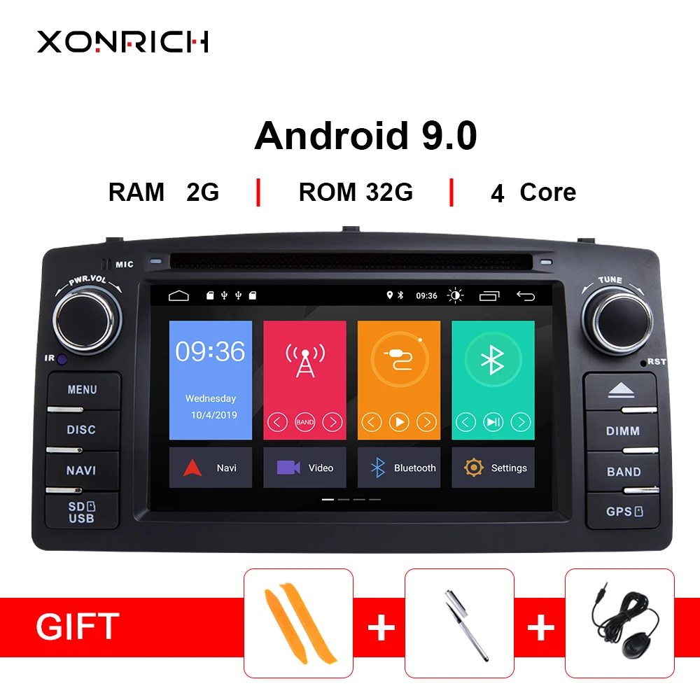 

Xonrich Android 9.0 Car DVD Player For Toyota Corolla E120 BYD F3 2 Din Car Multimedia Stereo GPS AutoRadio Navigation Wifi OBD2