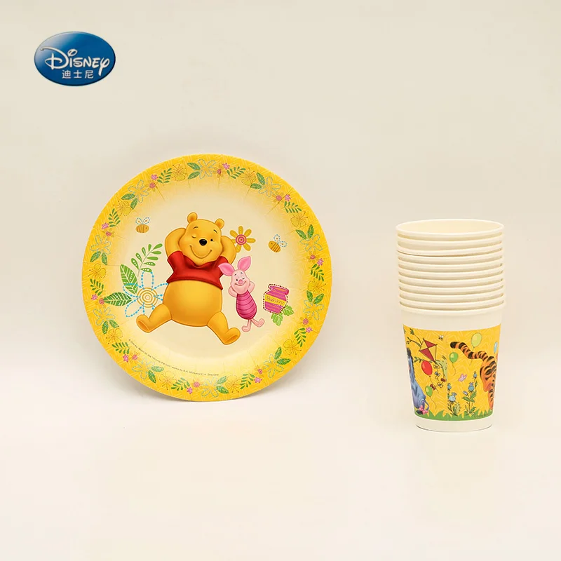 

High-quality Disney Winnie the Pooh 12pcs 6 Cup+6 Plate Disposable Tableware Set Children Birthday Party Supplies Decorations