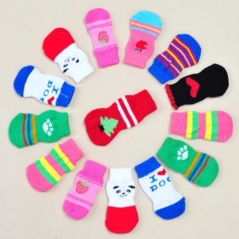 4Pcs/set Cute Puppy Dog Stocks Cat Pet Knits Socks Anti Slip Skid