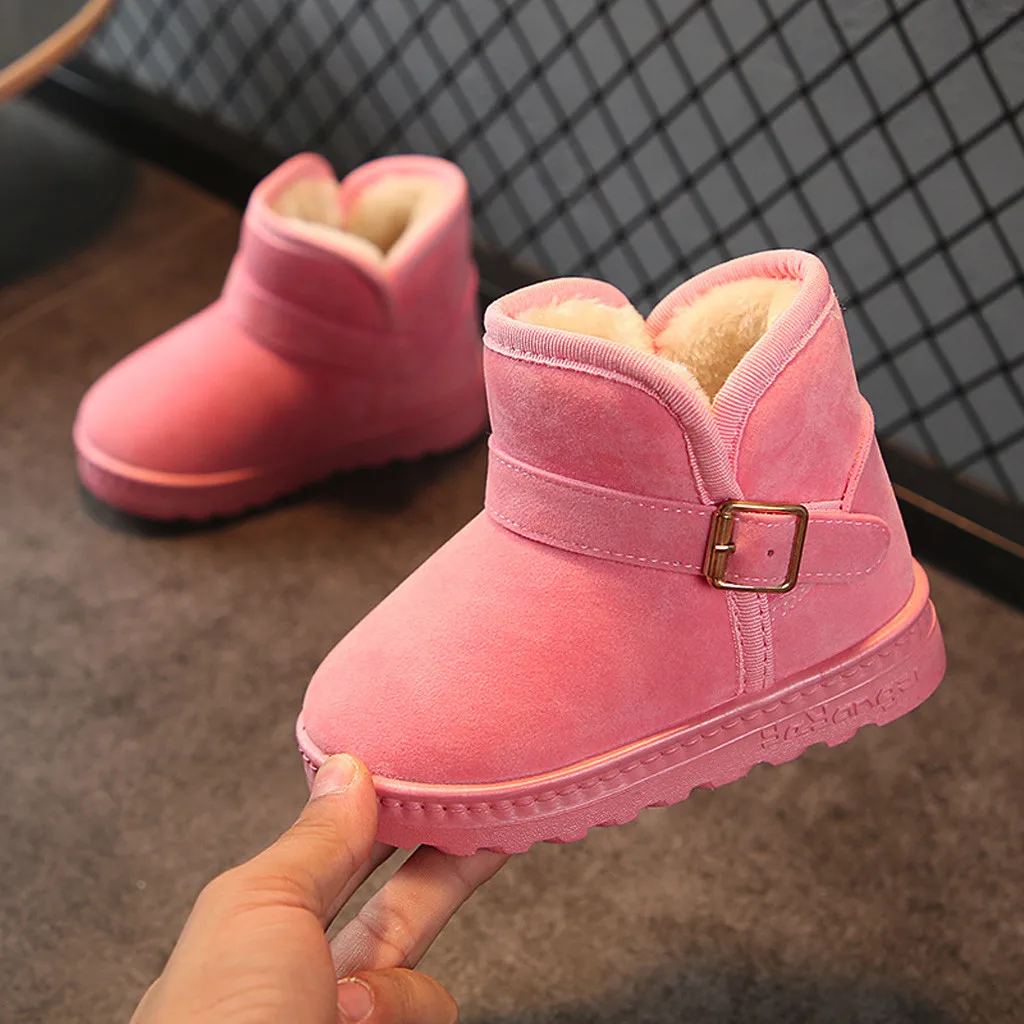 Для малышей, детей, зимняя Нескользящая теплая обувь, теплые однотонные повседневные ботинки из флока, обувь на липучке, стильная модная обувь для малышей