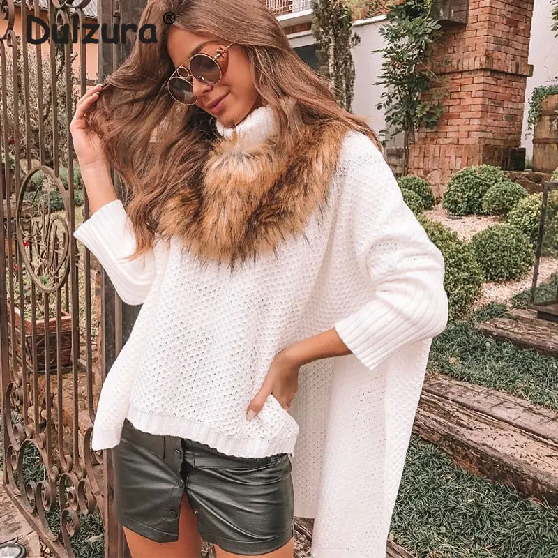 

Autumn Women Turtleneck Irregular Pullover&Sweaters 2019 Fashion Side Split Winter Jumpers Top Solid Warm Cozy Streetwear Female