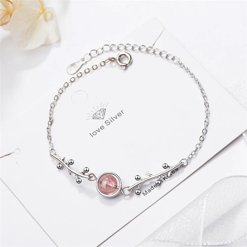 

Sole Memory Natural Strawberry Crystal Fresh Sweet Twig Leaves 925 Sterling Silver Female Resizable Bracelets SBR173