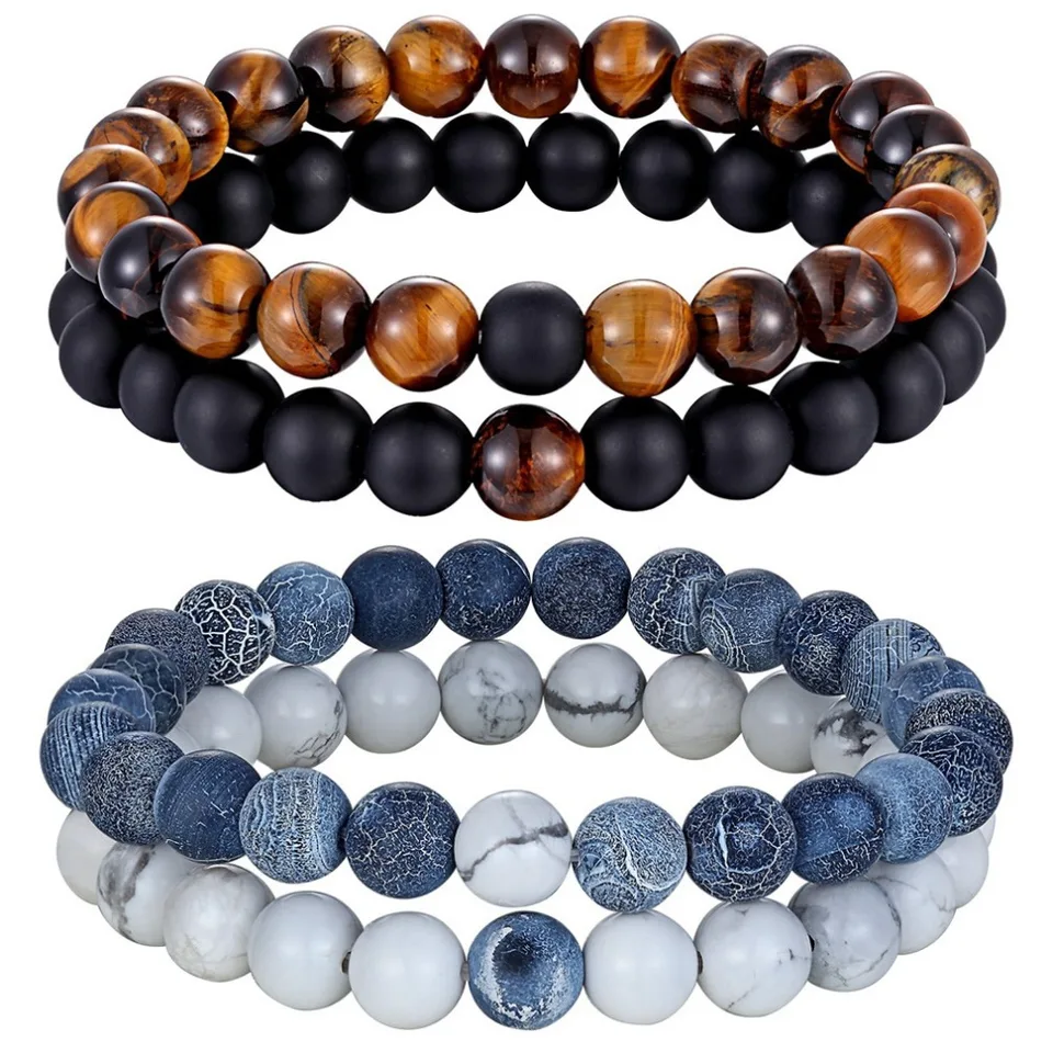 BLESSING CRYSTAL Adjustable Lava Rock Stone Essential Oil Diffuser Bracelet  Braided Rope Stone Yoga Beads Bracelets for Men Women ( 04 Pcs )