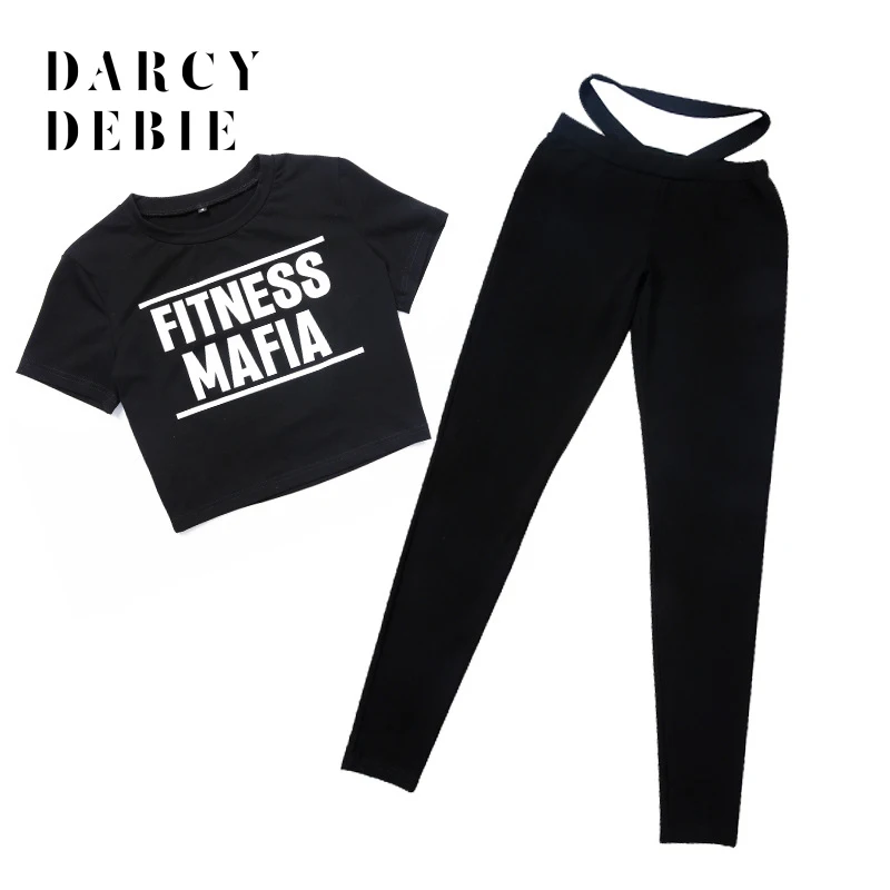 

Darcydebie 2019 Sexy Two Piece Sport Suit Women Yoga Set Short Sleeve Crop Top and Leggings Sexy Yoga Wear Fitness Track Suit Sp