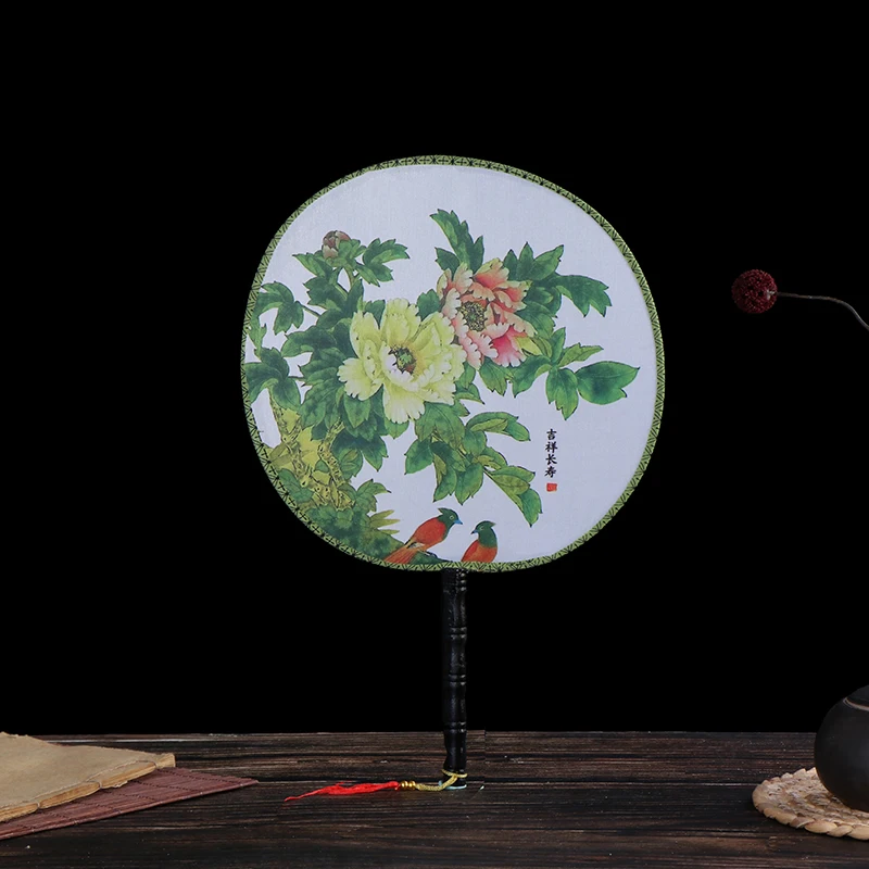 Small Round Chinese Fan Vintage Hand Print Wedding Party Dance Gift Style Classical Women | Дом и сад