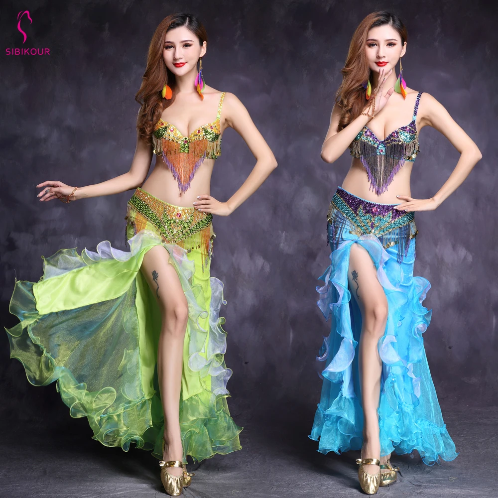 New Womens Belly Dance hip scarf Costume Bra/&Belt clothes Set belly dancing wear