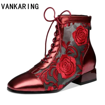 

brand designer dress shoes woman air lace mesh summer boots sexy lace ankle boots for women party wedding red shoes botas mujer