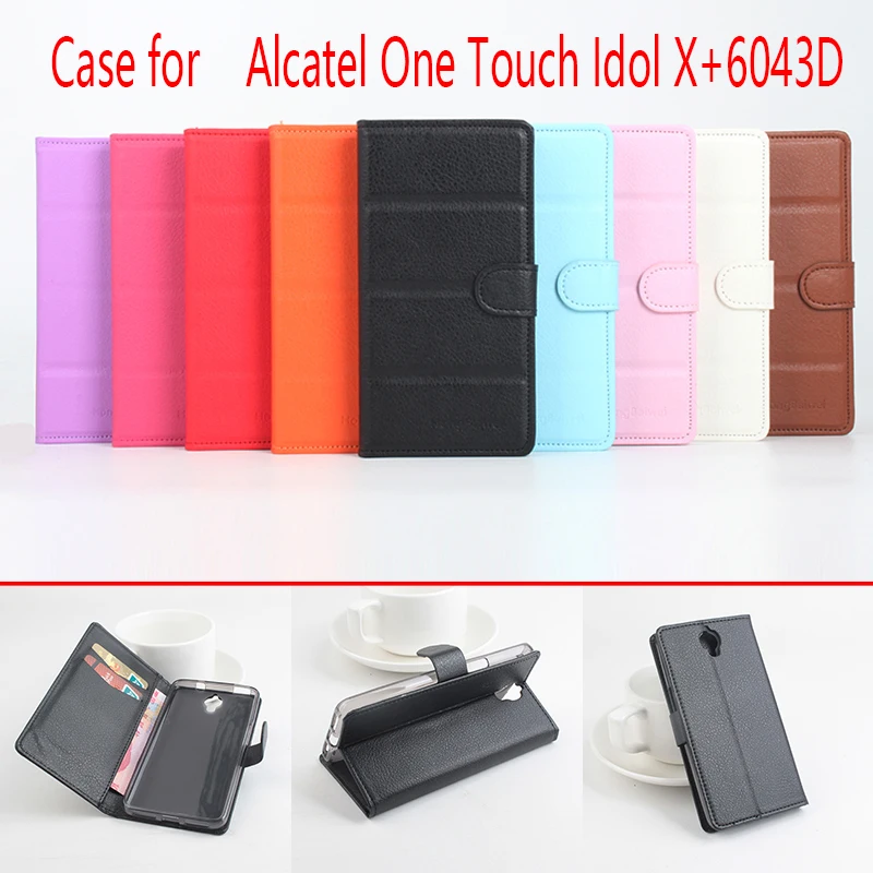 

For Alcatel One Touch Idol X+6043D Case TPU + Leather Flip Wallet Case for Alcatel One Touch Idol X+6043D Fashion Phone Cover