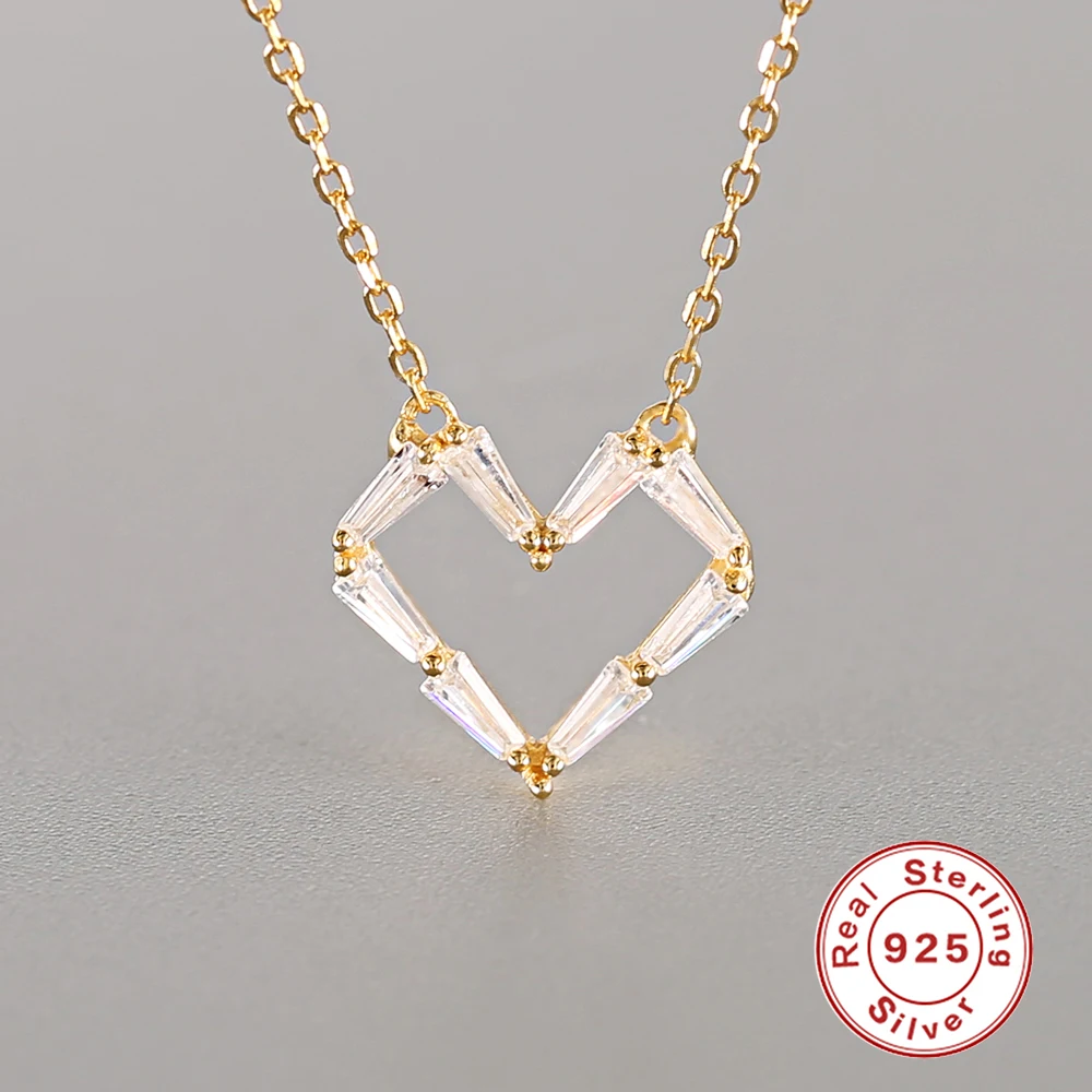 Gold Color Love Heart Pendant Necklace for Women Jewelry Gifts 925 Sterling Silver Zircon Necklace Female C40