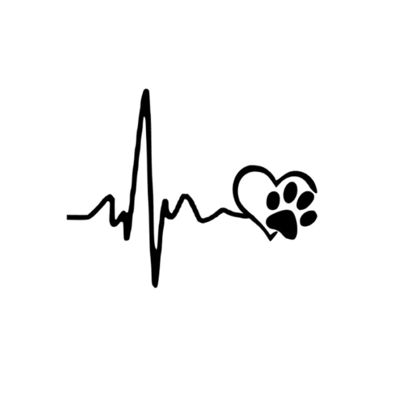 QYPF 14 см* 11 см модная наклейка линия сердцебиения и лапы кошка собака сердце любовь винил автомобиль декоративный стикер C15-0657 - Название цвета: Черный