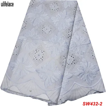 

White Square Rhinestones Cotto Fabric Embroidered 2019 African Fabric Lace High Quality Nigerian Wedding Lace Fabrics SW-432