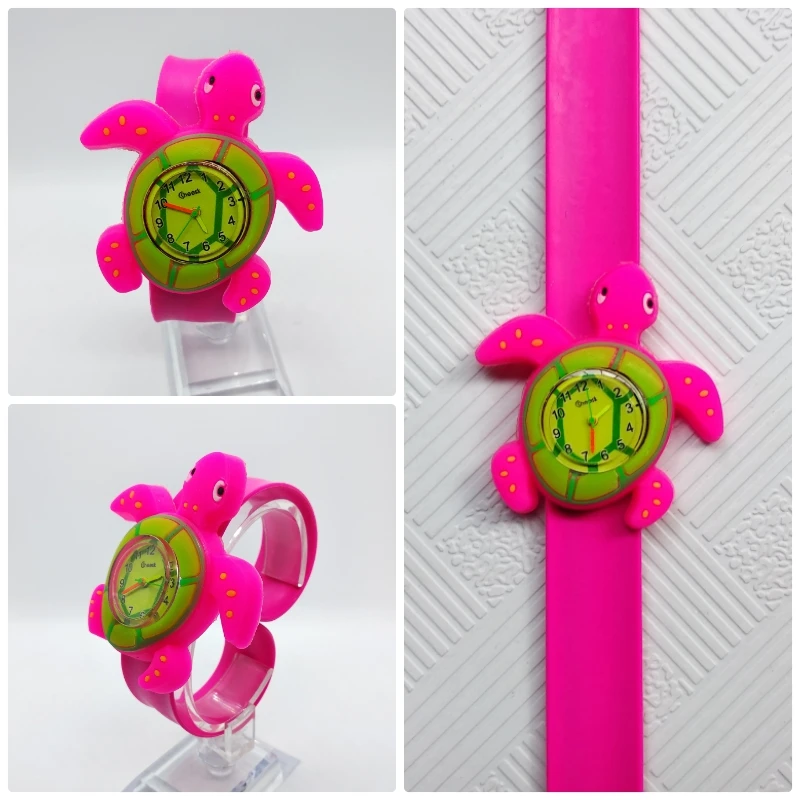 New style! Children Cartoon Quartz Watch 4 Kinds of Animal for Kids Boys Girls Clock Christmas Gift Toys Digital Wrist Watches - Цвет: turtle Rose