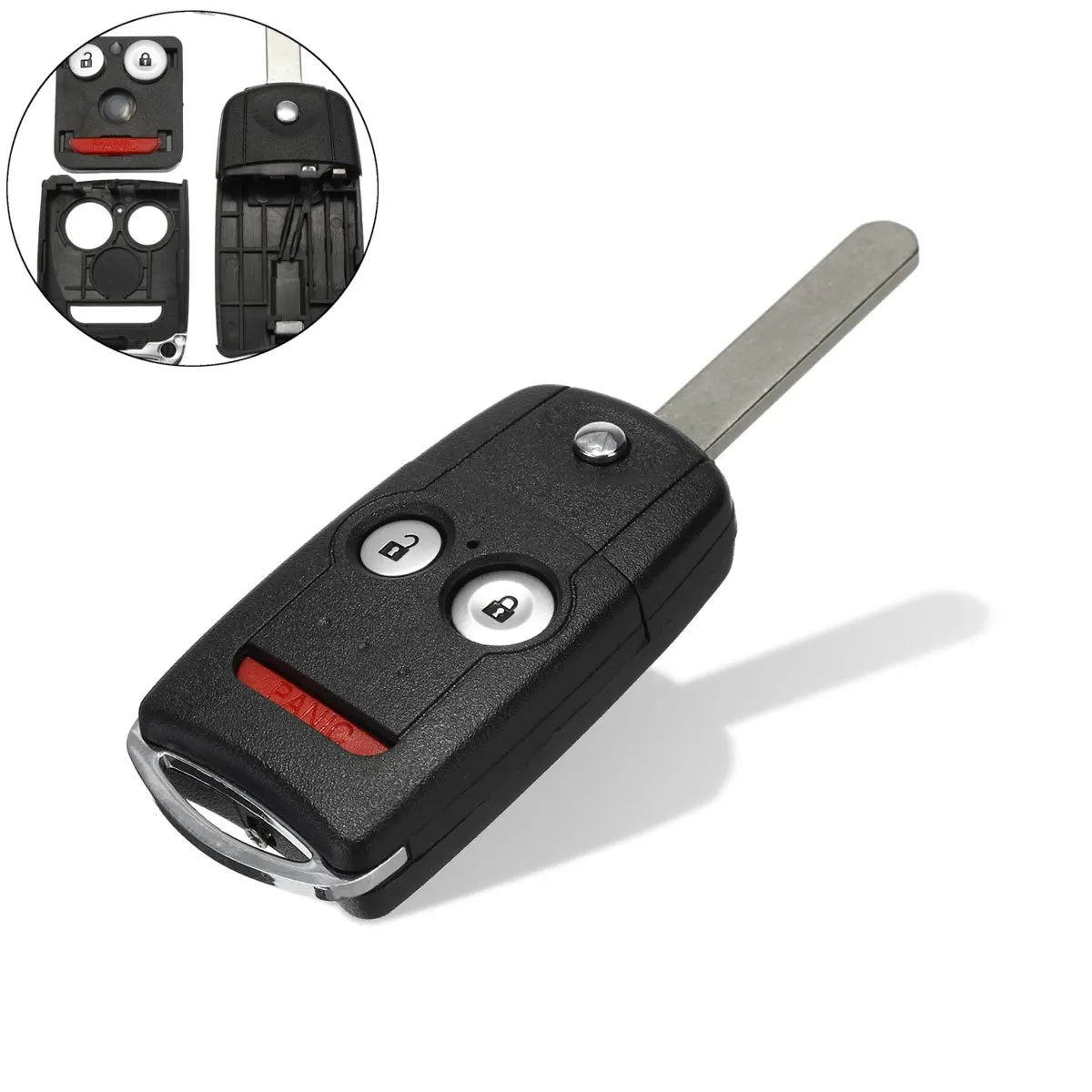 

3 Buttons Car Remote Flip Car Key Fob Shell Case With w/ Uncut Blade For Acura for Honda