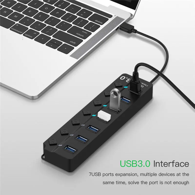 Usb-хаб 3,0 5 Гбит/с высокоскоростной 7 портов Usb 3,0 концентратор разветвитель вкл/выкл переключатель для Macbook ноутбук ПК с европейской вилкой