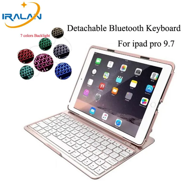2017 new arrival 7 Colors Backlit Light Wireless Bluetooth Keyboard case For iPad pro 9.7 Cover+Stylus pen+screen protector film
