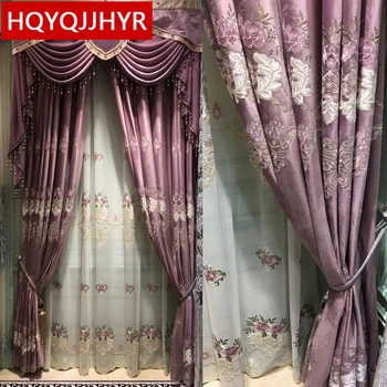 

High-end custom European embroidery Blackout velvet curtains for Living Room classic luxury villa curtains for Bedroom Windows