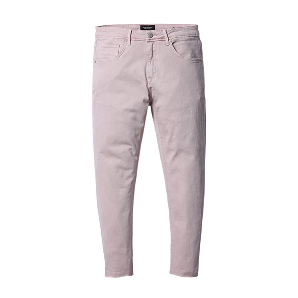 SIMWOOD осень зима новые джинсы мужские повседневные облегающие джинсовые брюки длиной до щиколотки необработанные джинсы с подолом размера плюс 180077 - Цвет: pink