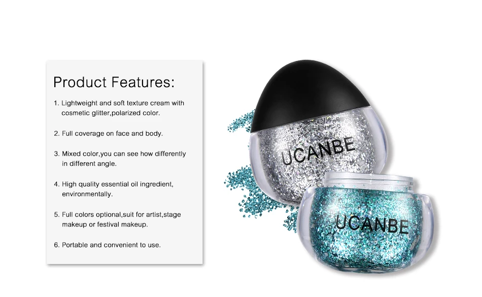 UCANBE Brand Polarized Highlighter Gel Eyeshadow Face Body Glitter Paste Cream Makeup Dimond Shine Hair Paint Cosmetic for Party