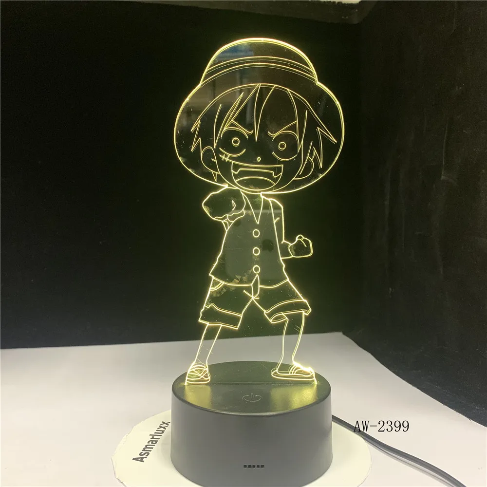 Одна штука 7 цветов Пеленальный стол фигурки лампа Луффи USB Led Настольная лампа 3D-2399