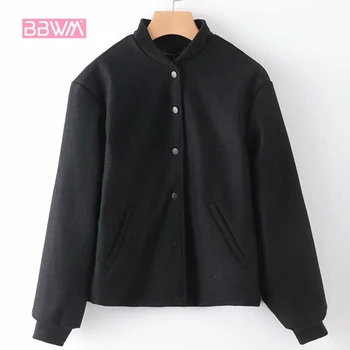 

Red women's 2018 winter new stand collar long-sleeved fashion casual wild self-cultivation woolen baseball uniform female jacket