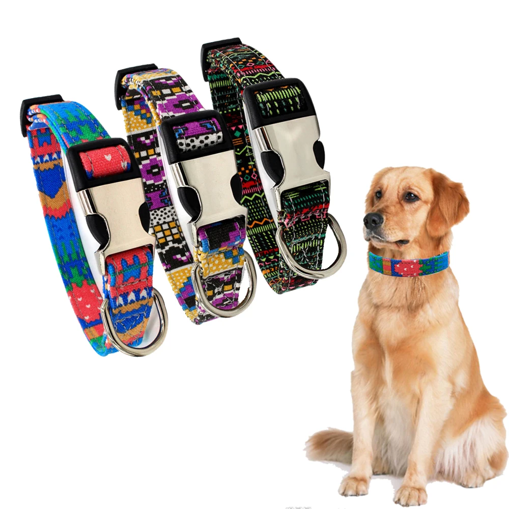 

Dog Collar Canvas Bohemian Pet Dog Tag Collar Puppy Cat Nameplate ID Collars Adjustable