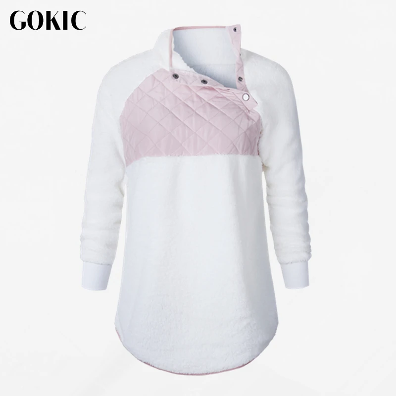 GOKIC New Autumn Spring Plush Patchwork Long Sleeve