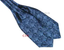 Elfeves Mens Blue Orange Floral 100/% Silk Cravat Ties Jacquard Woven Ascot