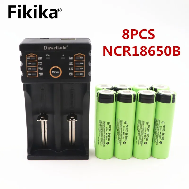 

Fikida Original NCR18650B 3.7 v 3400 mah 18650 Lithium Rechargeable Battery For Panasonic Flashlight batteries+Daa-201 Charger