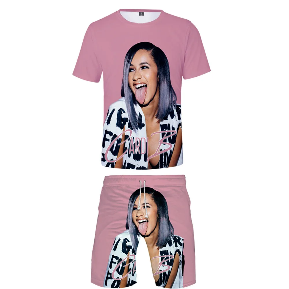 

Summer Beach Style Women 2 Pieces Set Cardi B 3D Printed Short Sleeve T Shirt + Beach Shorts Casual Tracksuit Matching Outfits