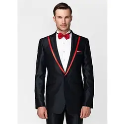 Классические мужские костюмы высокого качества с черными лацканами, однобортные мужские деловые костюмы и выпускные платья (пиджак + брюки)