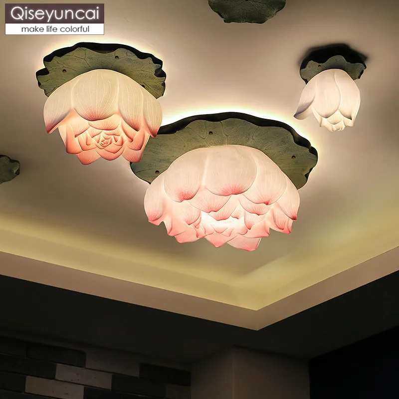 Qiseyuncai новые творческие Китайский Лотос потолочный светильник гостиная спальня ресторан балкон проход art лотоса круглое освещение
