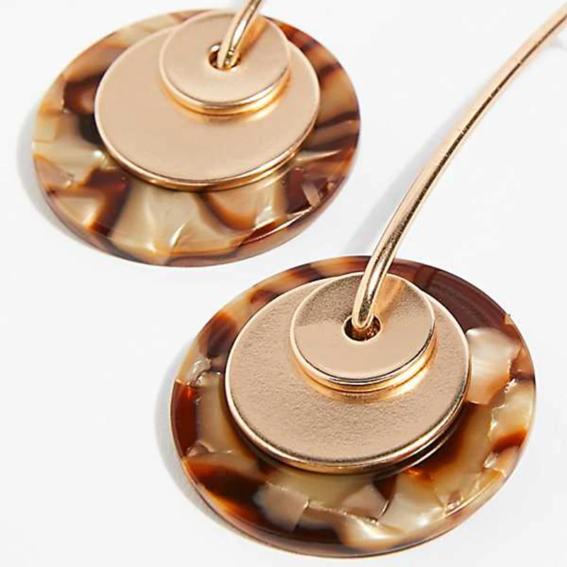 Hot Sale Vintage Geometric Metal Long Drop Earrings For Women Attractive Acrylic Round Pendant Dangles Earrings Party Jewelry
