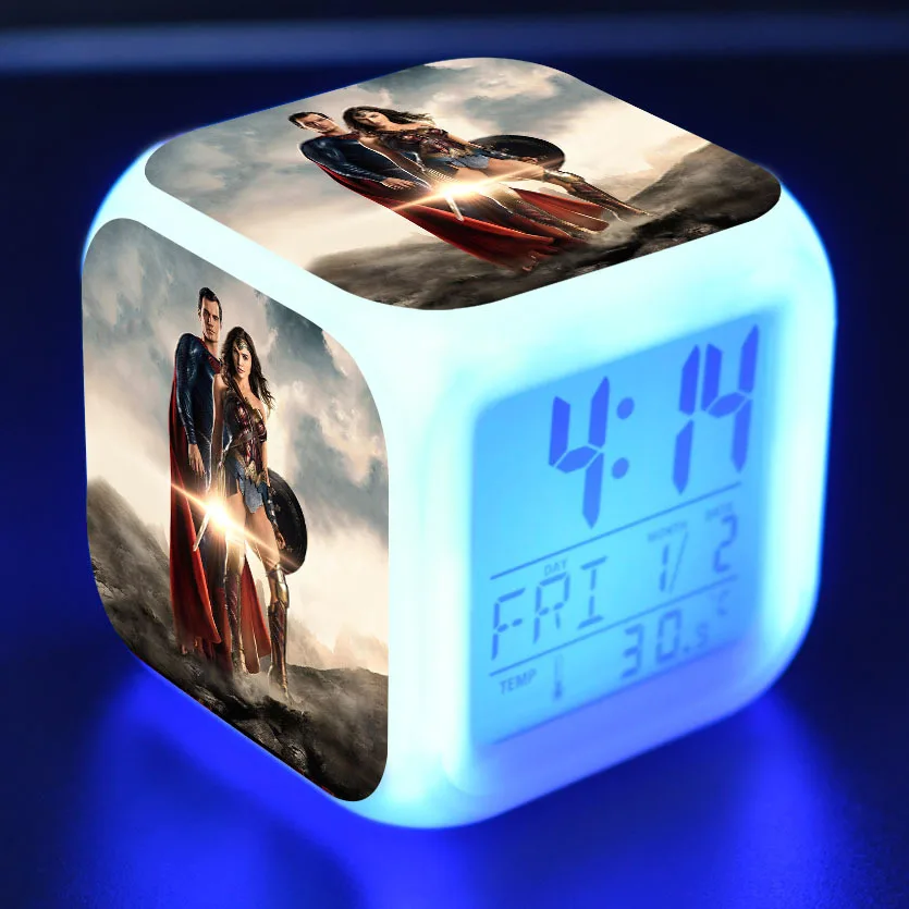 

Kids Alarm Clock Justice League LED Light 7 Color Change Digital alarm clock Children toys reloj despertador saat wekker reveil