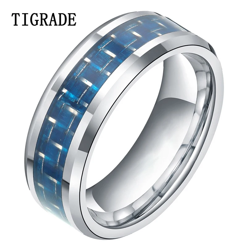 

Tungsten Mens Silver Red Carbon Fiber 8MM Wedding Band Ring Never Tarnish M25