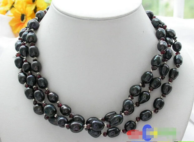 

HOT## Wholesale FREE SHIPPING 3row 16mm BLACK RICE FRESHWATER CULTURED PEARL Alexandrite NECKLACE p2127