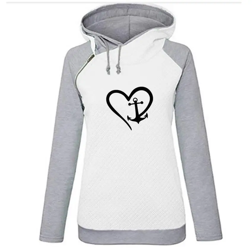 For Women Heart Geometric Print Zipper Decoration Kawaii Sweatshirts Tops Femmes Girls Cute Clothings Hoody Plus Size Cropped