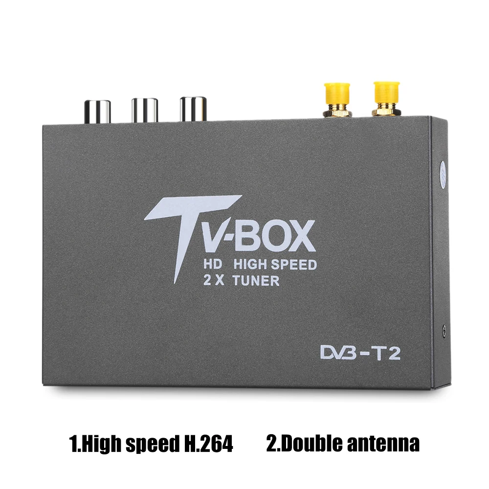 

T338B HD DVB-T2 Digital Car TV Tuner DVB T2 TV Box Receiver with 2 Amplifier Antenna High speed H.264 Special Design for Car