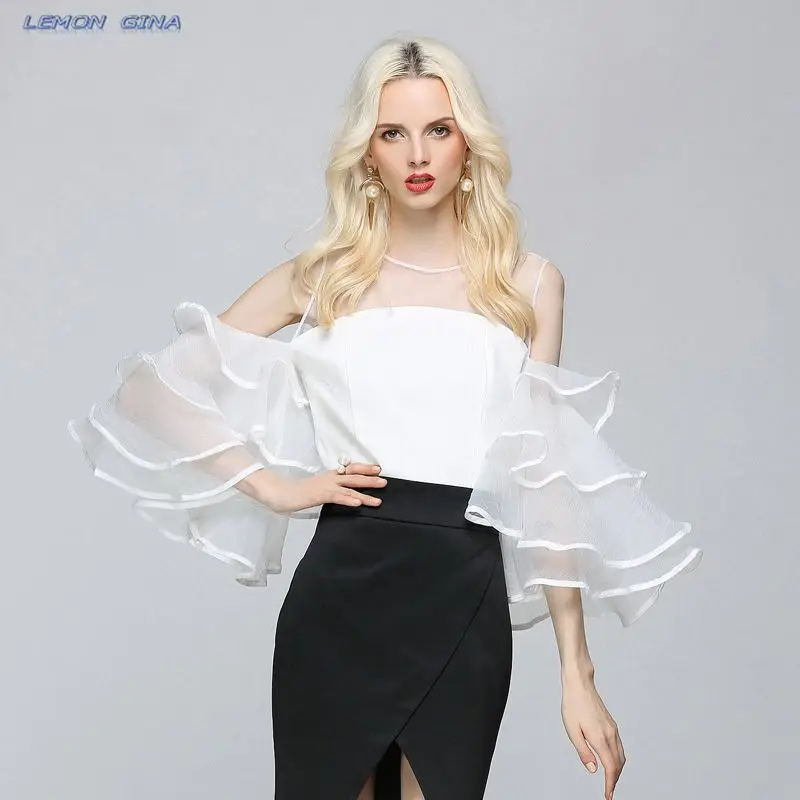 Lemon Gina Women Fashion Ruffles Blouse Cut Out Sleeve Ladies Elegant Tops Clothing Shirts Female Clothes Shirt LG3752 |