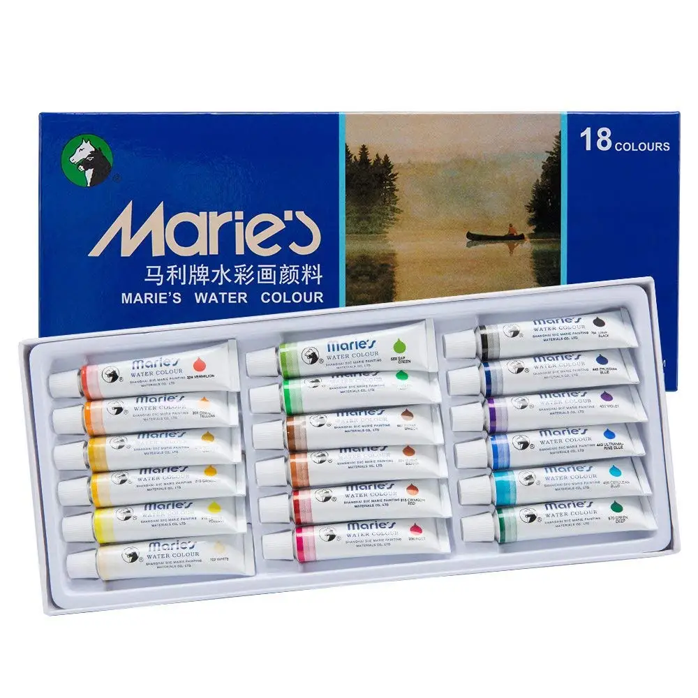 

Marie's Watercolor Paint Set Extra Fine Highly Pigmented Paint Set 12 ml/Tube Assorted Colors Set of 18 Art Supplies